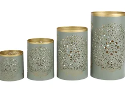 TP Saulen-Windlichter Aus Metall Blaugrau/Gold 4Er-Set Outlet