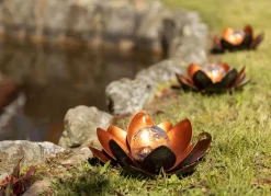 TP Solar-Lotusblume Mit Crackleglaskugel Und Led-Beleuchtung Warmweis New