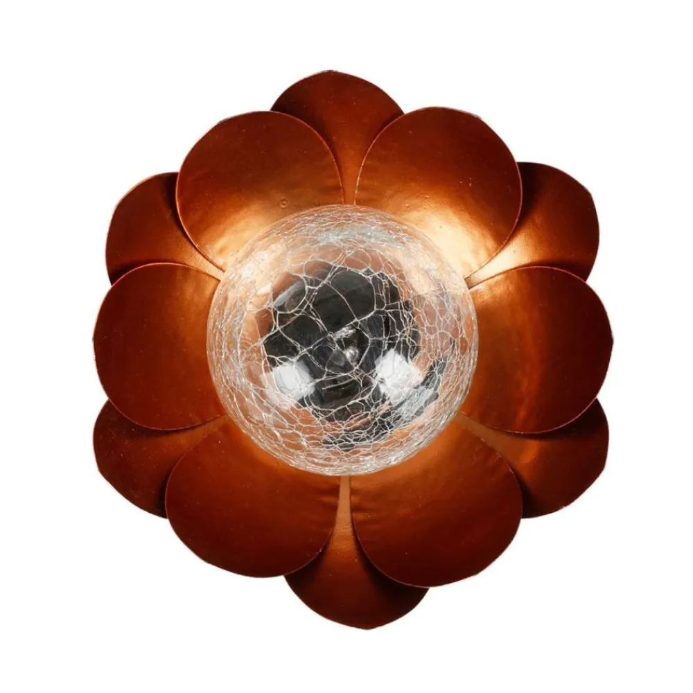 TP Solar-Lotusblume Mit Crackleglaskugel Und Led-Beleuchtung Warmweis New