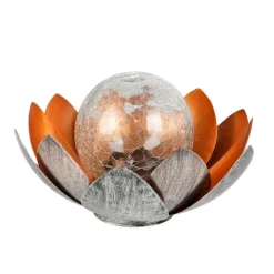 TP Solar-Lotusblume Mit Crackleglaskugel Und Led-Beleuchtung Warmweis New