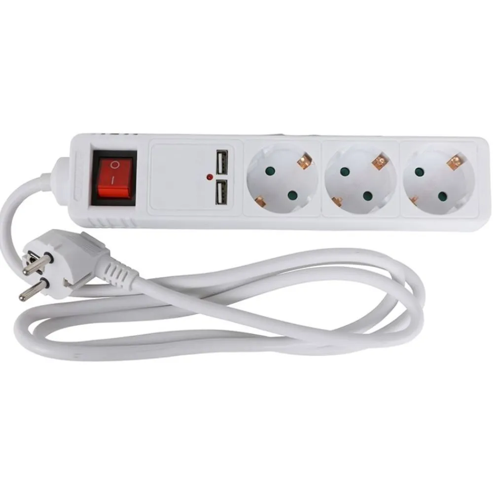 TAS Electronics Tischsteckdosenleiste 3-Fach Mit Usb-Anschlussen Und Kippschalter Hot