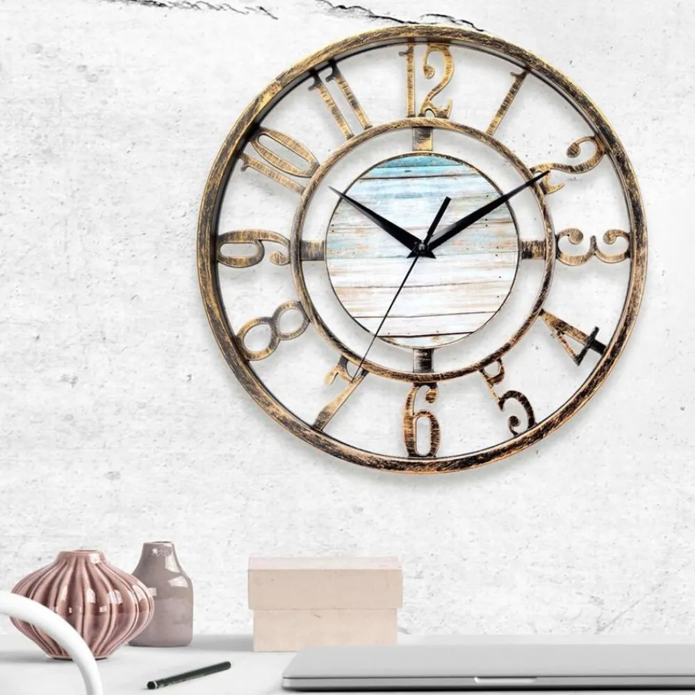 New Home Wanduhr In Messing- Und Holzoptik 28Cm Hot