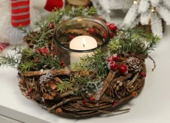 New Home Christmas Weiden-Kranz Mit Windlicht Und Roten Beeren 22Cm Outlet