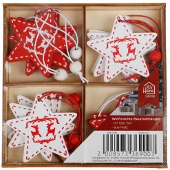 New Home Christmas Weihnachtsbaum-Anhanger Aus Holz 12Er-Set Rot/Weis New