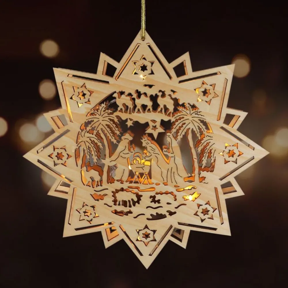 New Home Christmas Weihnachts-Holzstern 30Cm Mit 10 Leds New