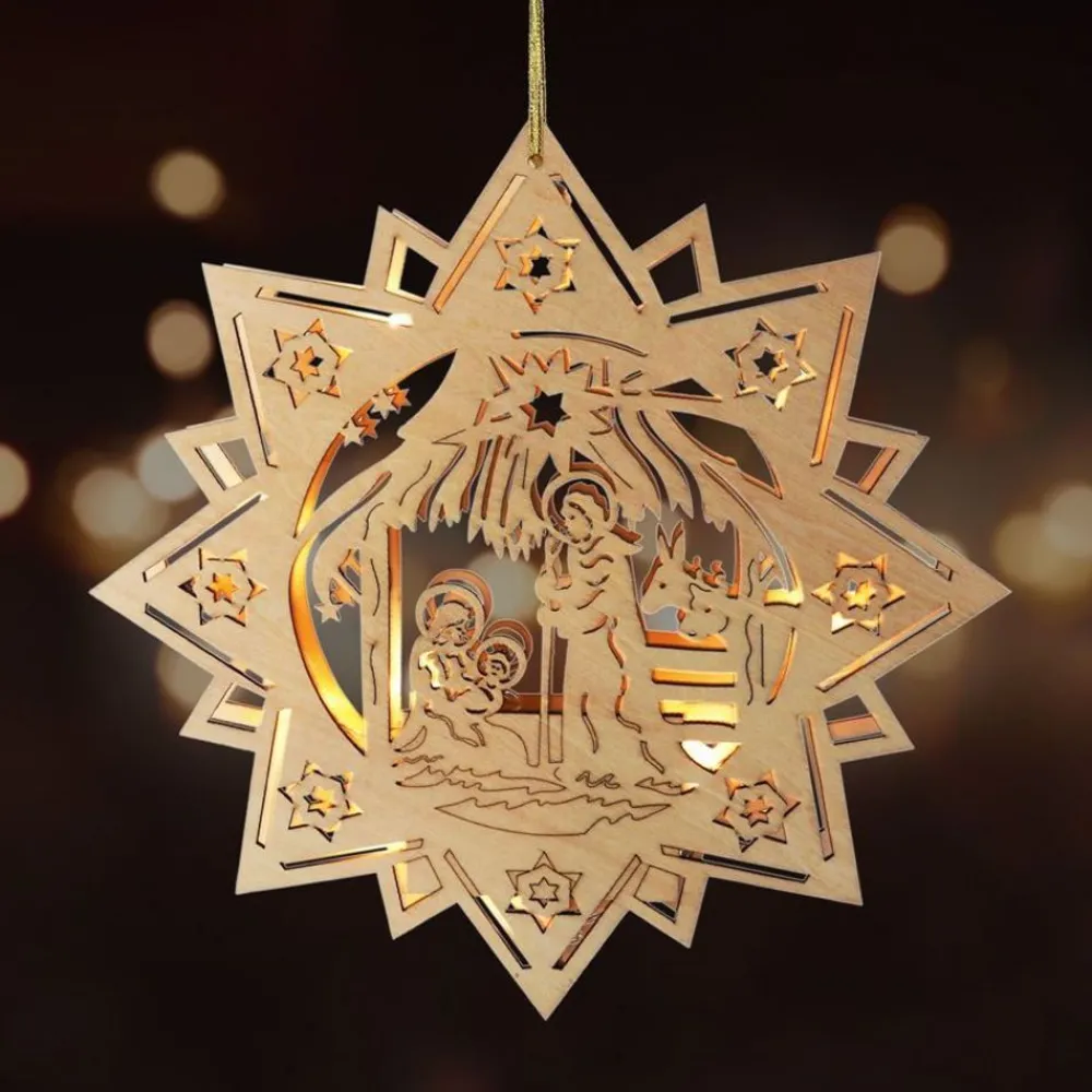 New Home Christmas Weihnachts-Holzstern 30Cm Mit 10 Leds New