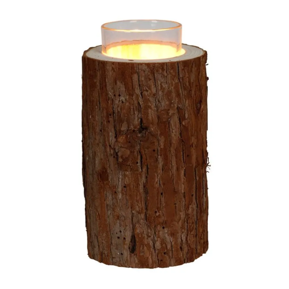 TP Windlicht Baumstamm Mit Glaseinsatz 9,5X18Cm