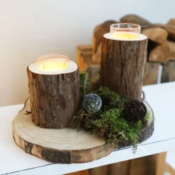 TP Windlicht Baumstamm Mit Glaseinsatz 9,5X18Cm